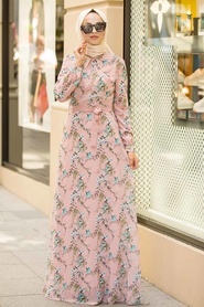 Powder Pink Hijab Dress 815217PD - Thumbnail