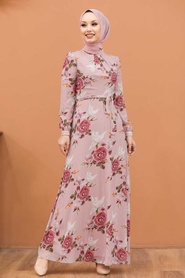 Powder Pink Hijab Dress 815406PD - Thumbnail
