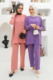 Powder Pink Hijab Dual Suit Dress 13010PD - Thumbnail