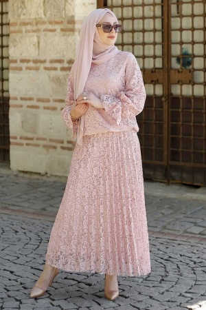 Powder Pink Hijab Dual Suit Dress 3286PD - 1