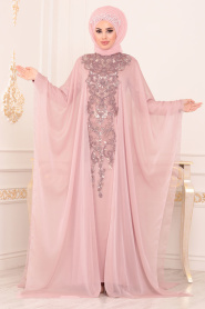 Powder Pink Hijab Evening Dress 190701PD - Thumbnail