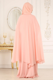 Powder Pink Hijab Evening Dress 20370PD - Thumbnail