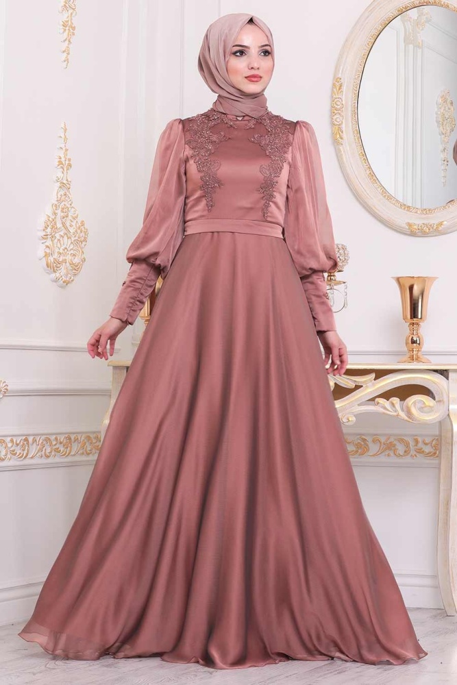 Powder Pink Hijab Evening Dress 21521PD - 1