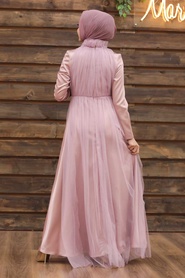 Neva Style - Long Powder Pink Islamic Wedding Dress 2203PD - Thumbnail