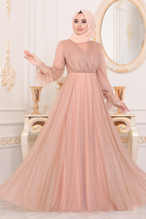 Neva Style - Plus Size Powder Pink Hijab Engagement Dress 22202PD - 1