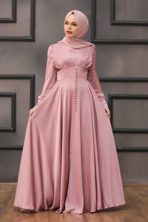 Powder Pink Hijab Evening Dress 25160PD - 1