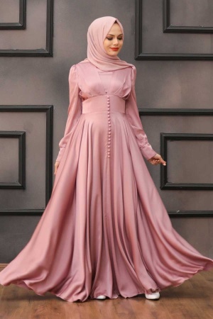 Powder Pink Hijab Evening Dress 25160PD - 2