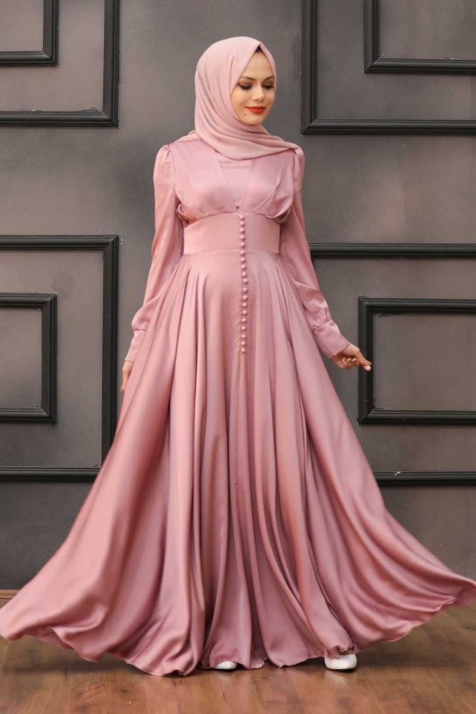 Powder Pink Hijab Evening Dress 25160PD - 2