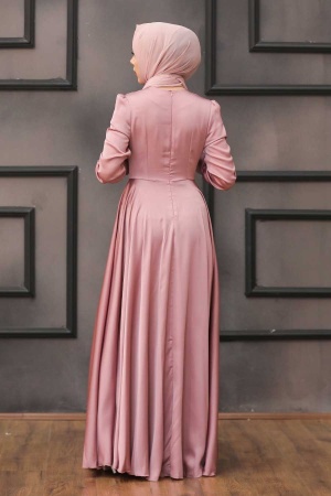 Powder Pink Hijab Evening Dress 25160PD - 3