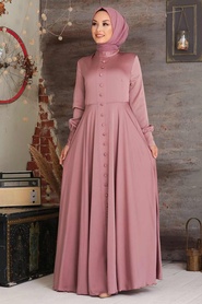 Powder Pink Hijab Evening Dress 25520PD - Thumbnail