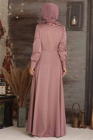 Powder Pink Hijab Evening Dress 25520PD - Thumbnail