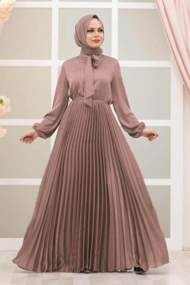 Neva Style - Satin Powder Pink Islamic Clothing Engagement Dress 3031PD - 1
