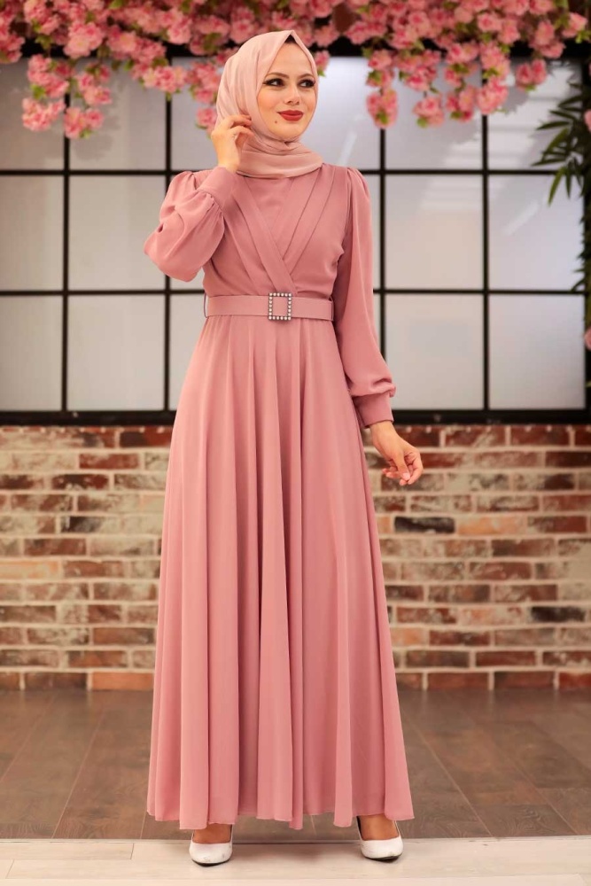 Neva Style - Powder Pink Turkish Hijab Engagement Dress 3060PD - 1