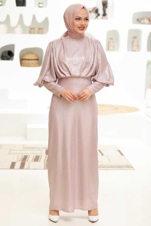 Neva Style - Powder Pink Turkish Hijab Wedding Dress 32321PD - 1
