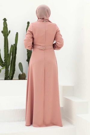 Neva Style - Long Powder Pink Islamic Wedding Dress 3305PD - 2