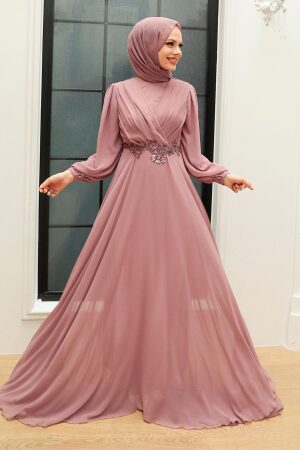 Neva Style - Stylish Powder Pink Islamic Evening Gown 3435PD - 1