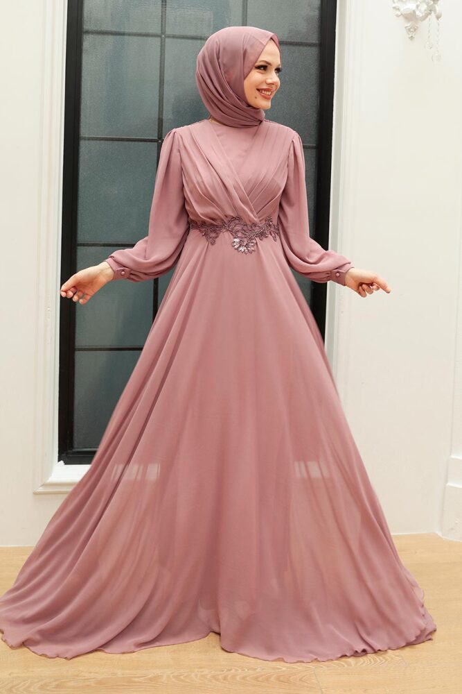 Neva Style - Stylish Powder Pink Islamic Evening Gown 3435PD - 1