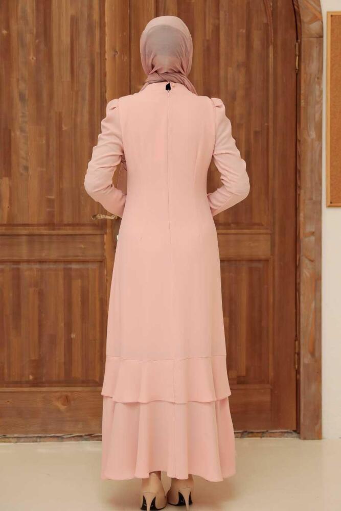 Neva Style - Elegant Powder Pink Muslim Dress 3763PD - 2