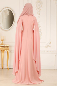 Powder Pink Hijab Evening Dress 38380PD - Thumbnail