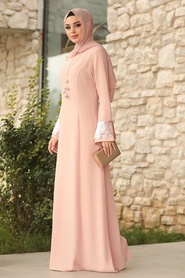 Neva Style - Long Powder Pink Modest Evening Gown 38960PD - Thumbnail