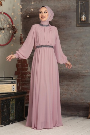 Neva Style - Modern Powder Pink Islamic Clothing Wedding Dress 5339PD - 1