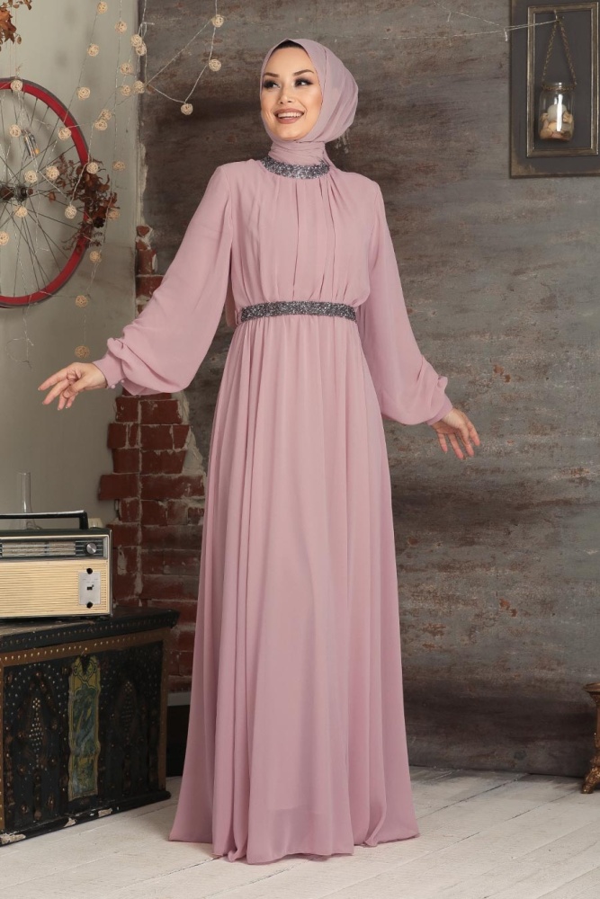 Neva Style - Modern Powder Pink Islamic Clothing Wedding Dress 5339PD - 1
