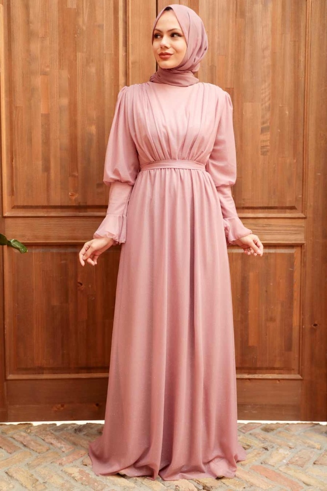 Neva Style - Powder Pink Turkish Hijab Bridesmaid Dress 5367PD - 1