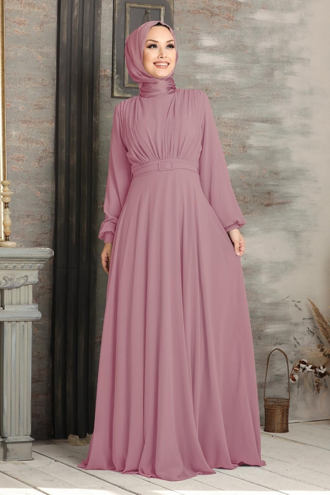 Neva Style - Plus Size Powder Pink Islamic Clothing Evening Dress 5422PD - 1