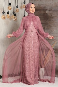 Neva Style - Powder Pink Turkish Hijab Prom Dress 5441PD - Thumbnail