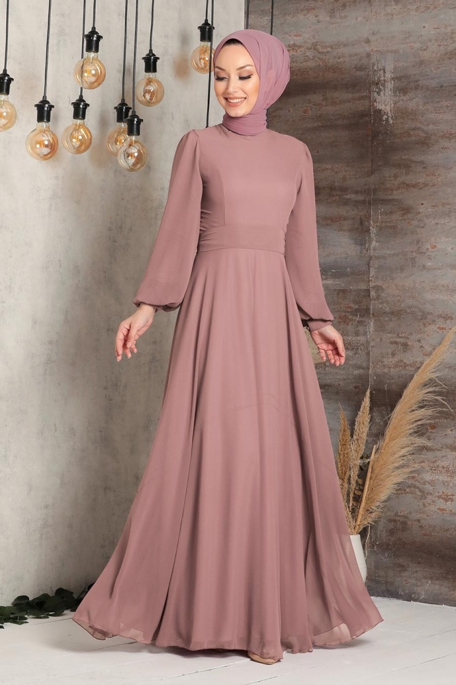 Neva Style - Plus Size Powder Pink Hijab Engagement Dress 5470PD - 1