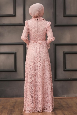 Powder Pink Hijab Evening Dress 54750PD - 2