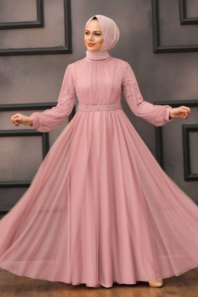 Neva Style - Modern Powder Pink Islamic Clothing Evening Gown 5514PD - 1