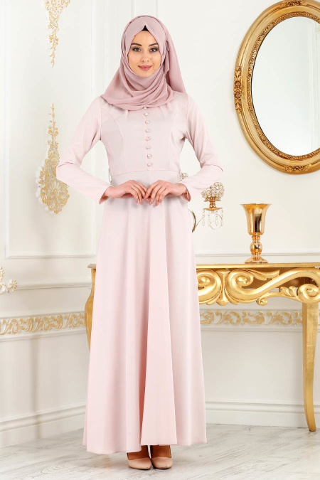 Powder Pink Hijab Evening Dress 7080PD