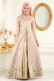 Neva Style - Long Powder Pink Hijab Prom Dress 82457PD - Thumbnail