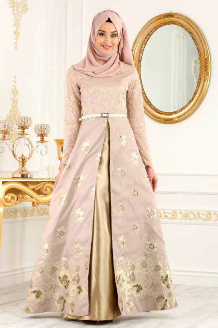 Neva Style - Long Powder Pink Hijab Prom Dress 82457PD