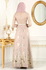 Neva Style - Long Powder Pink Hijab Prom Dress 82457PD - Thumbnail