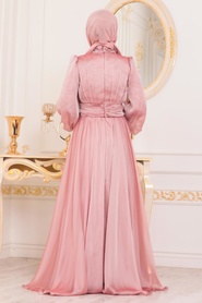 Powder Pink Hijab Evening Dress 41180PD - Thumbnail