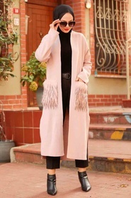 Powder Pink Hijab Knitwear Cardigan 4379PD - Thumbnail
