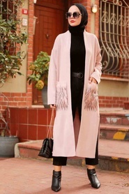 Powder Pink Hijab Knitwear Cardigan 4379PD - Thumbnail