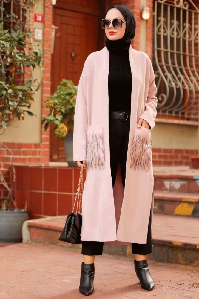 Powder Pink Hijab Knitwear Cardigan 4379PD - 2