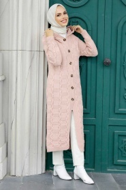 Powder Pink Hijab Knitwear Cardigan 70201PD - Thumbnail