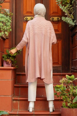 Powder Pink Hijab Knitwear Poncho 3245PD - 3