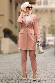 Powder Pink Hijab Suit Dress 5536PD - Thumbnail