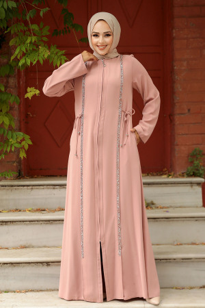 Powder Pink Hijab Turkish Abaya 20008PD - 1