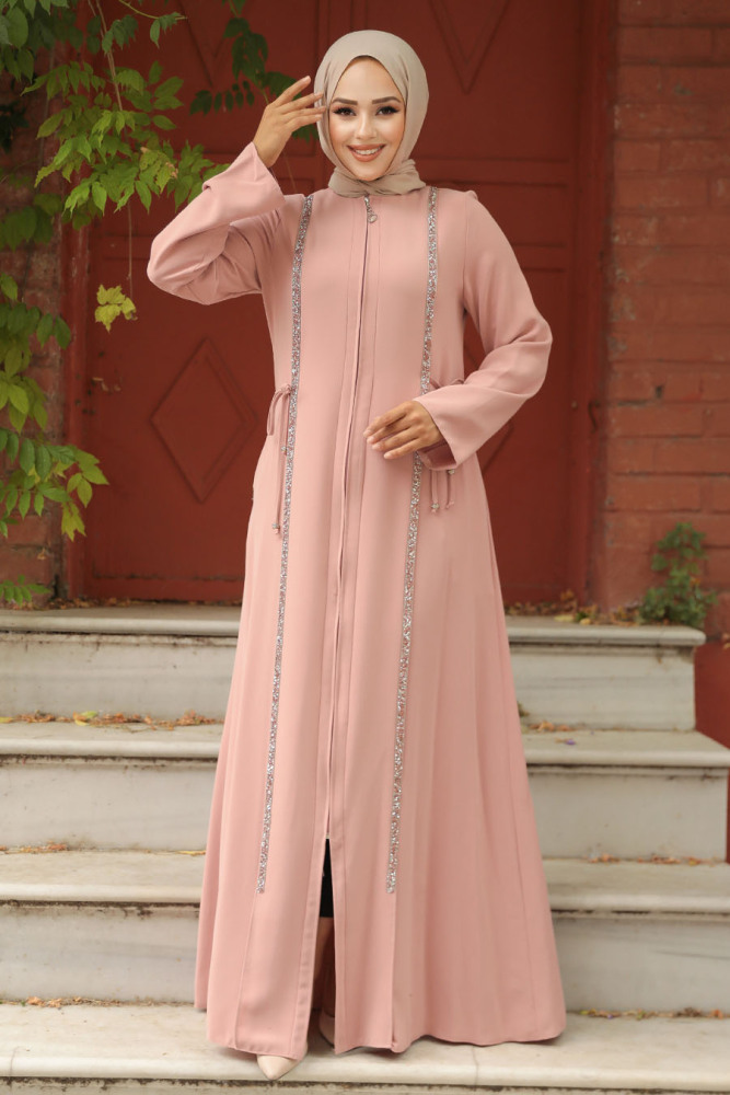Powder Pink Hijab Turkish Abaya 20008PD - 2