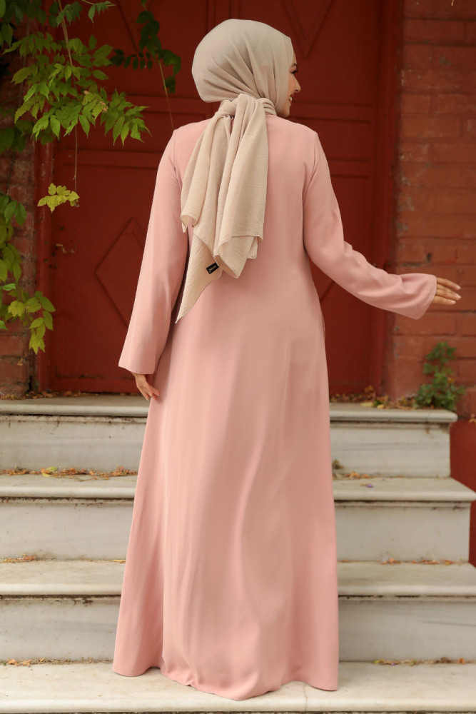 Powder Pink Hijab Turkish Abaya 20008PD - 3