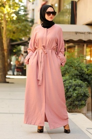 Powder Pink Hijab Turkish Abaya 40921PD - Thumbnail