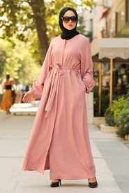 Powder Pink Hijab Turkish Abaya 40921PD - Thumbnail