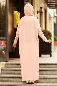 Powder Pink Hijab Turkish Abaya 6009PD - Thumbnail