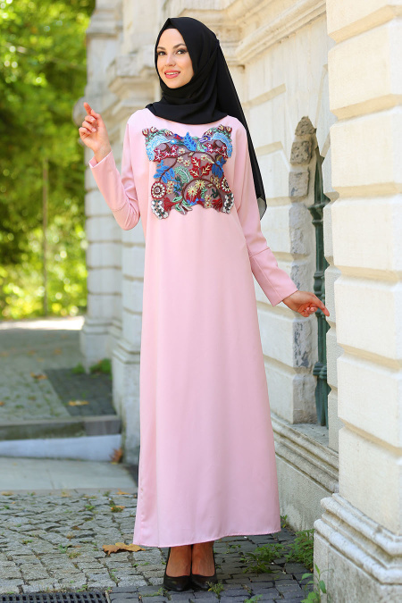 Powder Pink Hijab Dress 3068PD